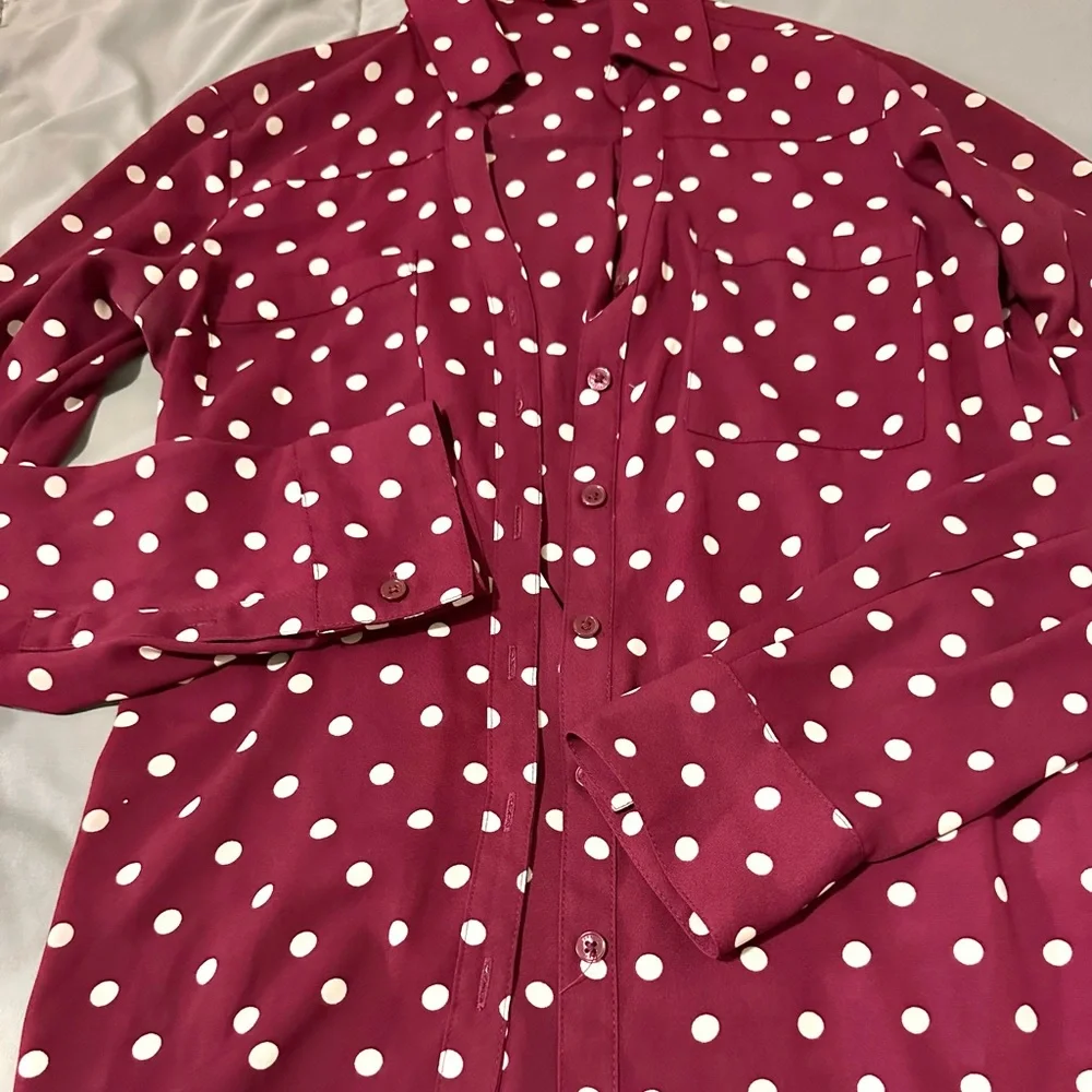 Express Burgundy Polka Dot Portofino Shirt - Picture 6 of 9